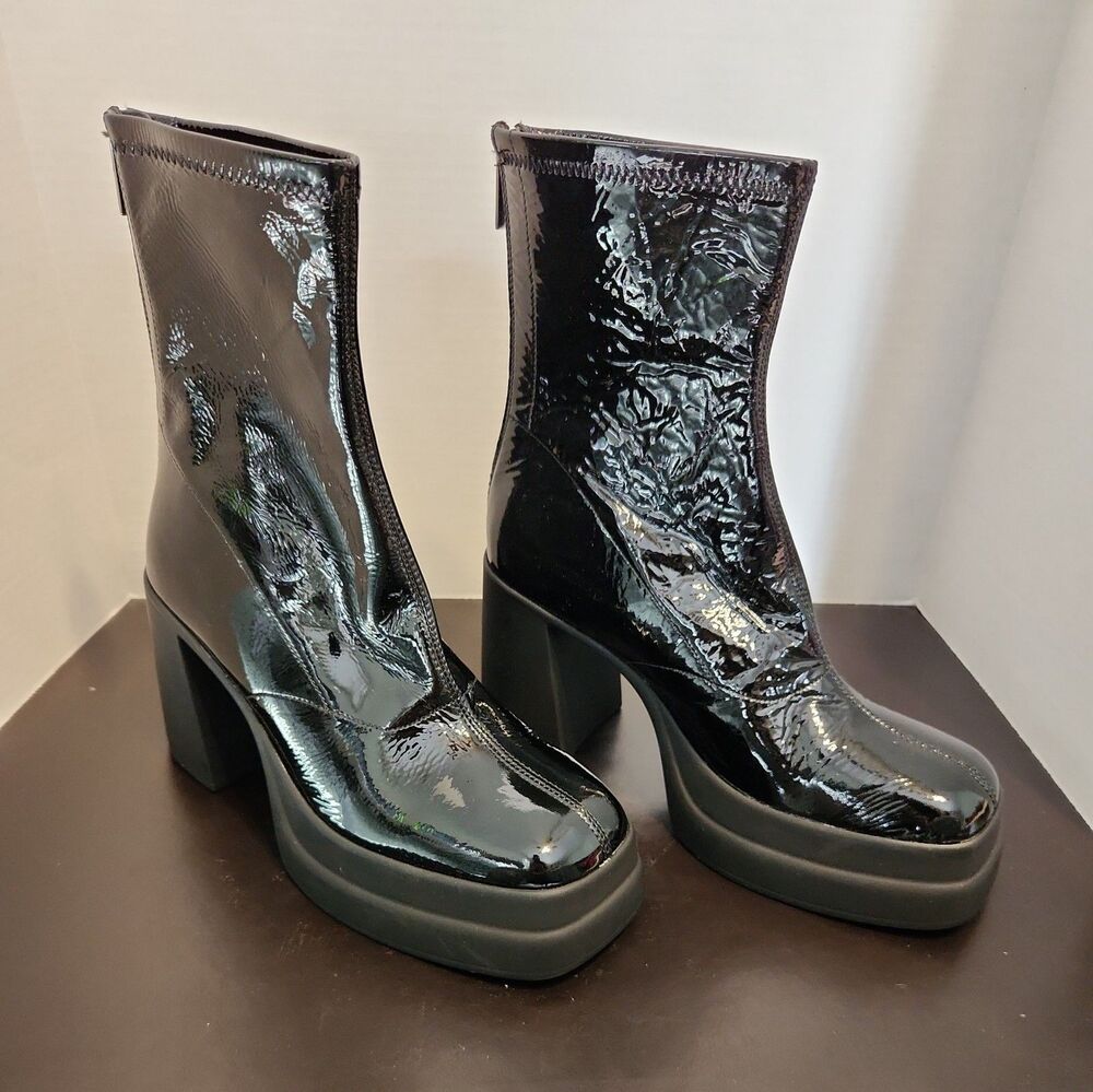 FREE PEOPLE Double Stack Platform Patent Leather Bootie Black Sz 39 EU 8.5 US